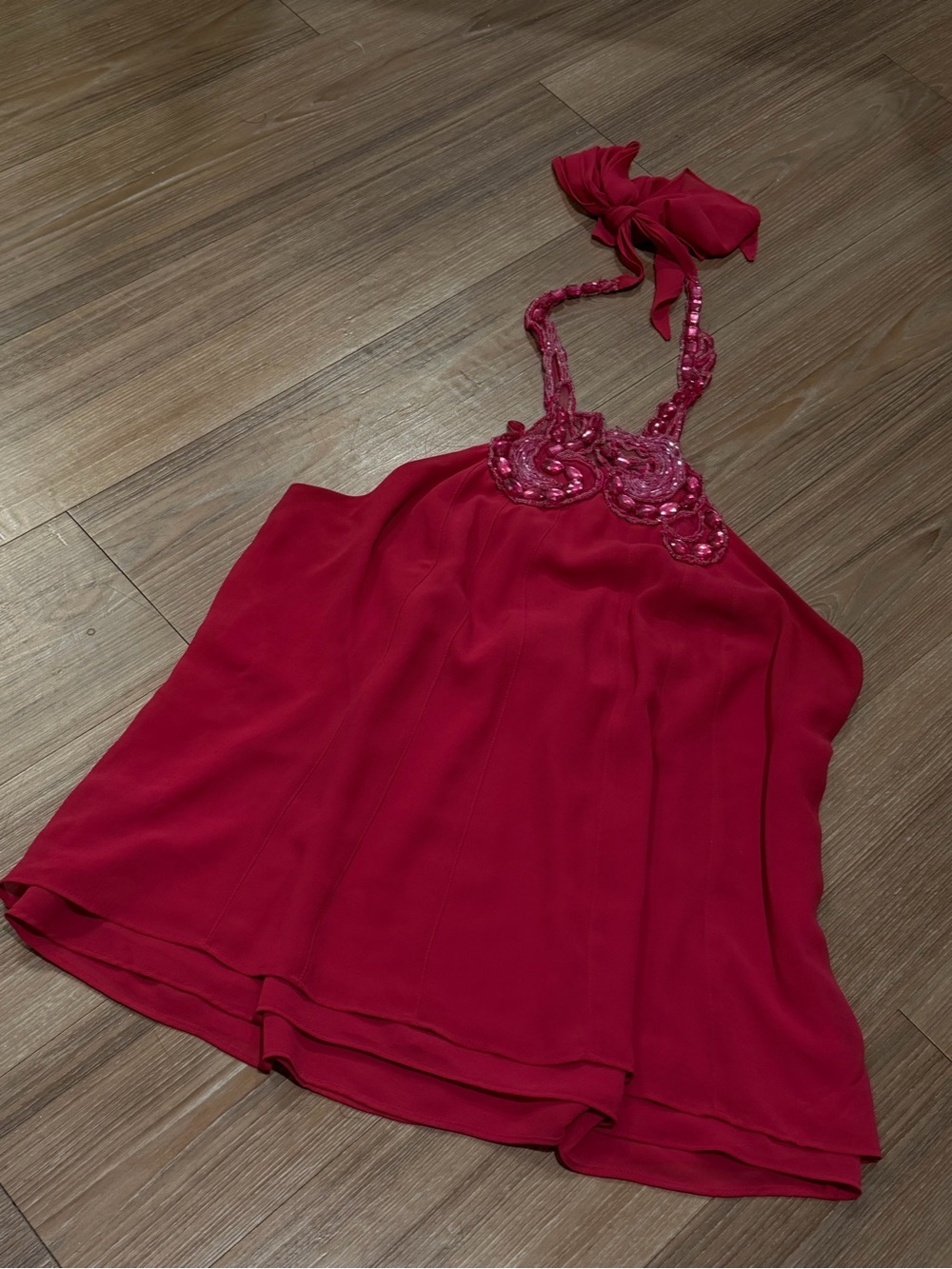 Mixit Fuchsia Halter Beaded Chemise